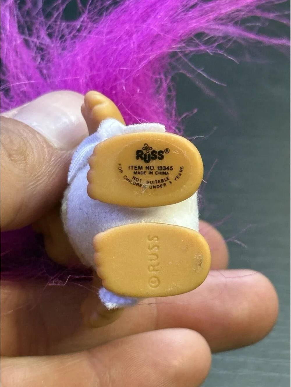 Russ Vintage Mini Troll Doll Purple Hair White Diaper Bib Item 18345